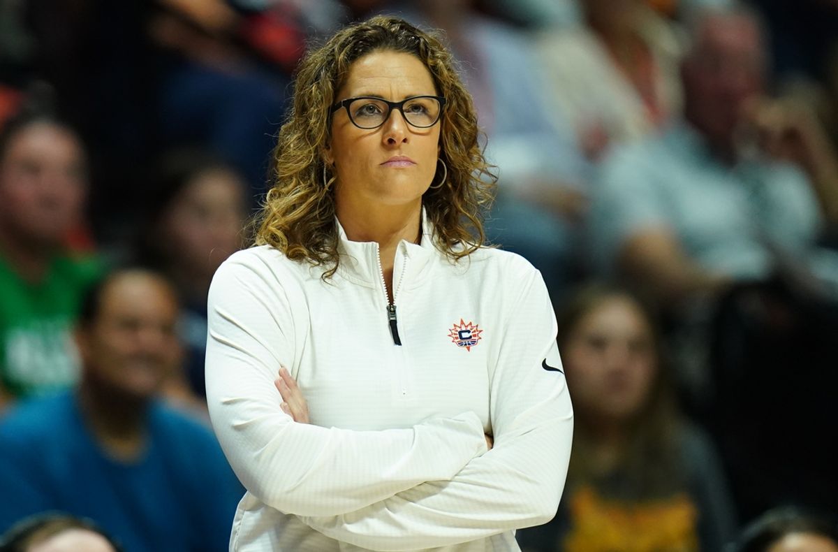 Jun 10, 2024; Uncasville, Connecticut, USA; Connecticut Sun head coach Stephanie White watches from the sideline as they take on the Indiana Fever at Mohegan Sun Arena. Mandatory Credit: David Butler II-USA TODAY Sports