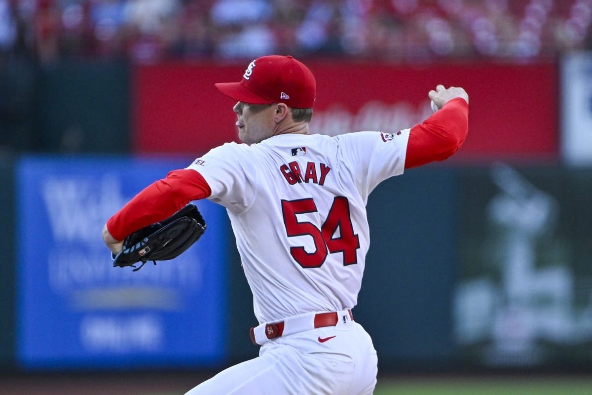 Jun 12, 2024; St. Louis, Missouri, USA;  St. Louis Cardinals starting pitcher Sonny Gray (54) pitches against the Pittsburgh Pirates during the first inning at Busch Stadium. Mandatory Credit: Jeff Curry-USA TODAY Sports