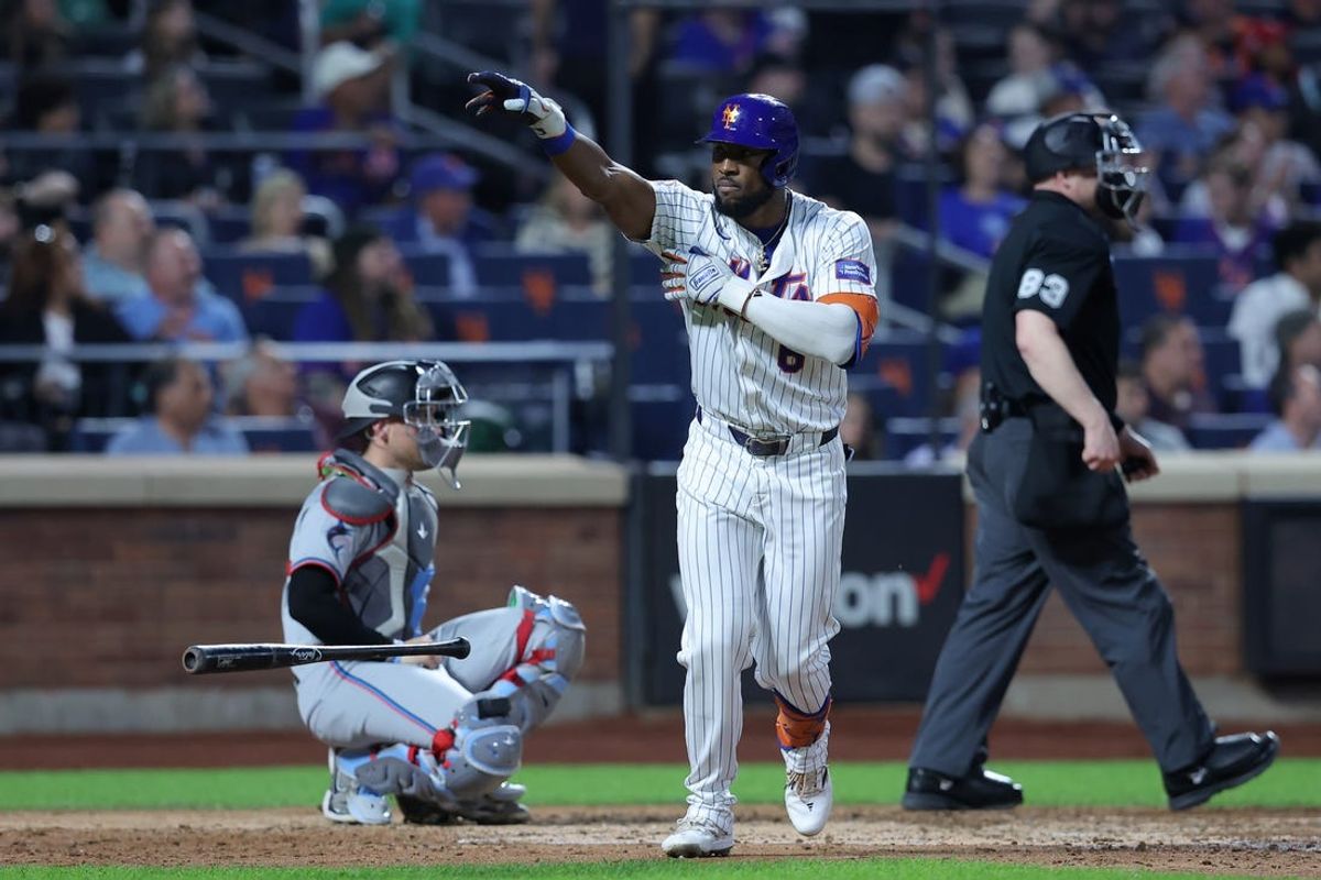 Jun 12, 2024; New York City, New York, USA; New York Mets right fielder Starling Marte (6) drops his bat after hitting a solo home run against the Miami Marlins during the fifth inning at Citi Field. Mandatory Credit: Brad Penner-USA TODAY Sports