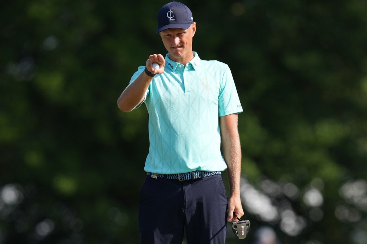 Jun 13, 2024; Pinehurst, North Carolina, USA; Adrian Meronk prepares to putt on the eleventh green during the first round of the U.S. Open golf tournament. Mandatory Credit: Jim Dedmon-Imagn Images