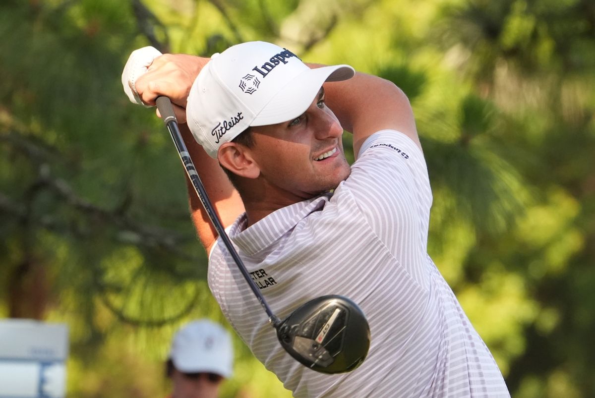 Jun 13, 2024; Pinehurst, North Carolina, USA; Mac Meissner plays his shot from the second tee box during the first round of the U.S. Open golf tournament. Mandatory Credit: John David Mercer-USA TODAY Sports