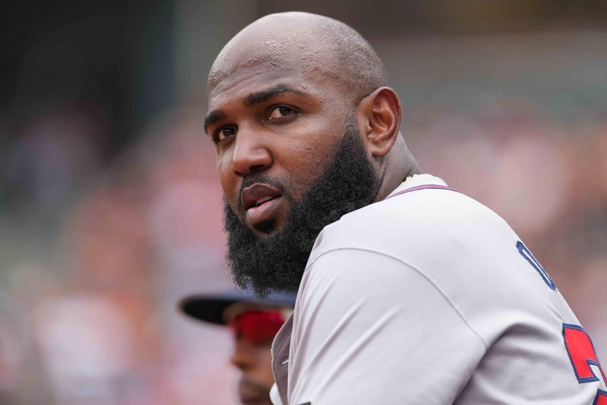 Jun 13, 2024; Baltimore, Maryland, USA; Atlanta Braves designated hitter Marcell Ozuna (20) watches action in the fifth inning against the Baltimore Orioles at Oriole Park at Camden Yards. Mandatory Credit: Mitch Stringer-USA TODAY Sports