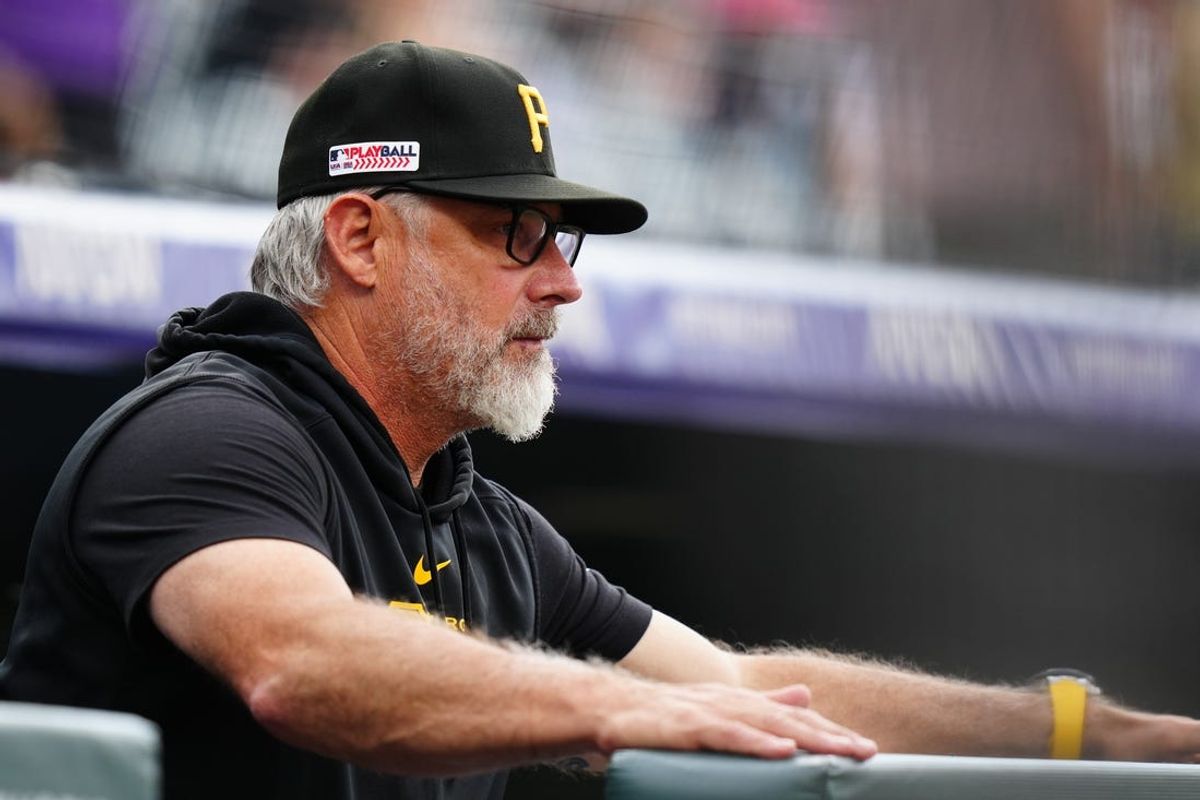 Jun 14, 2024; Denver, Colorado, USA; Pittsburgh Pirates manager Derek Shelton (17) in the dugout during the first inning against the Colorado Rockies at Coors Field. Mandatory Credit: Ron Chenoy-USA TODAY Sports