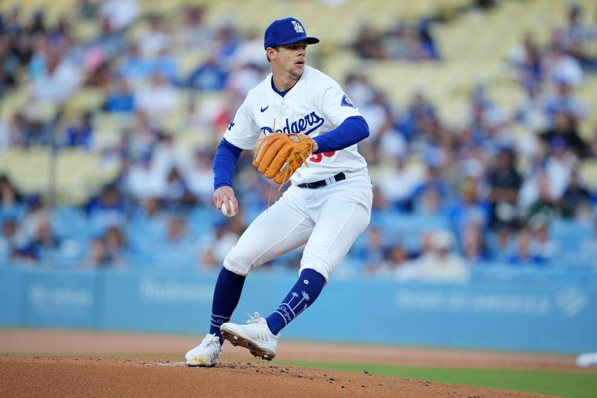 Jun 14, 2024; Los Angeles, California, USA; Los Angeles Dodgers starting pitcher Gavin Stone (35) throws in the first inning against the Kansas City Royals at Dodger Stadium. Mandatory Credit: Kirby Lee-USA TODAY Sports