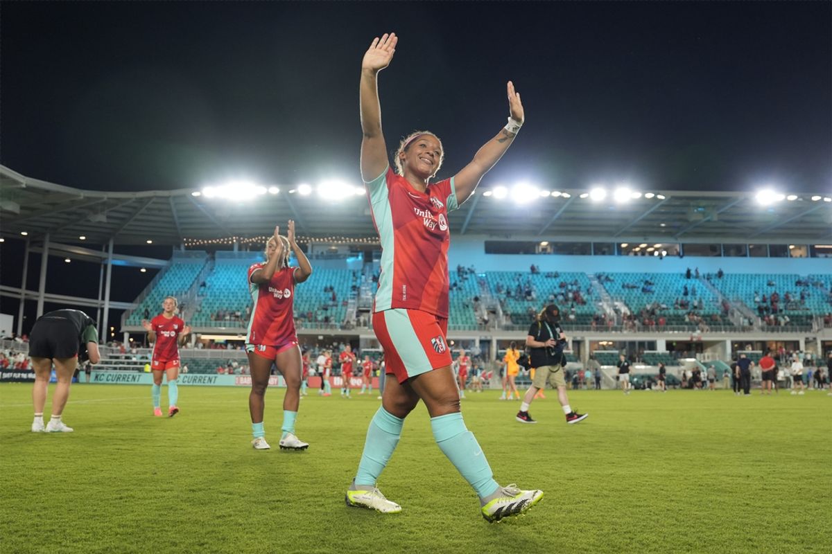 Jun 14, 2024; Kansas City, Missouri, USA; Kansas City Current midfielder Desiree Scott (11) reacts after the match against the Chicago Red Stars at CPKC Stadium. Mandatory Credit: Jay Biggerstaff-Imagn Images