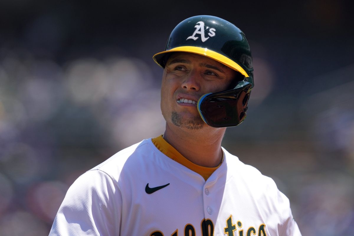 Jun 9, 2024; Oakland, California, USA; Oakland Athletics second baseman Aledmys Diaz (6) during the second inning against the Toronto Blue Jays at Oakland-Alameda County Coliseum. Mandatory Credit: Darren Yamashita-USA TODAY Sports