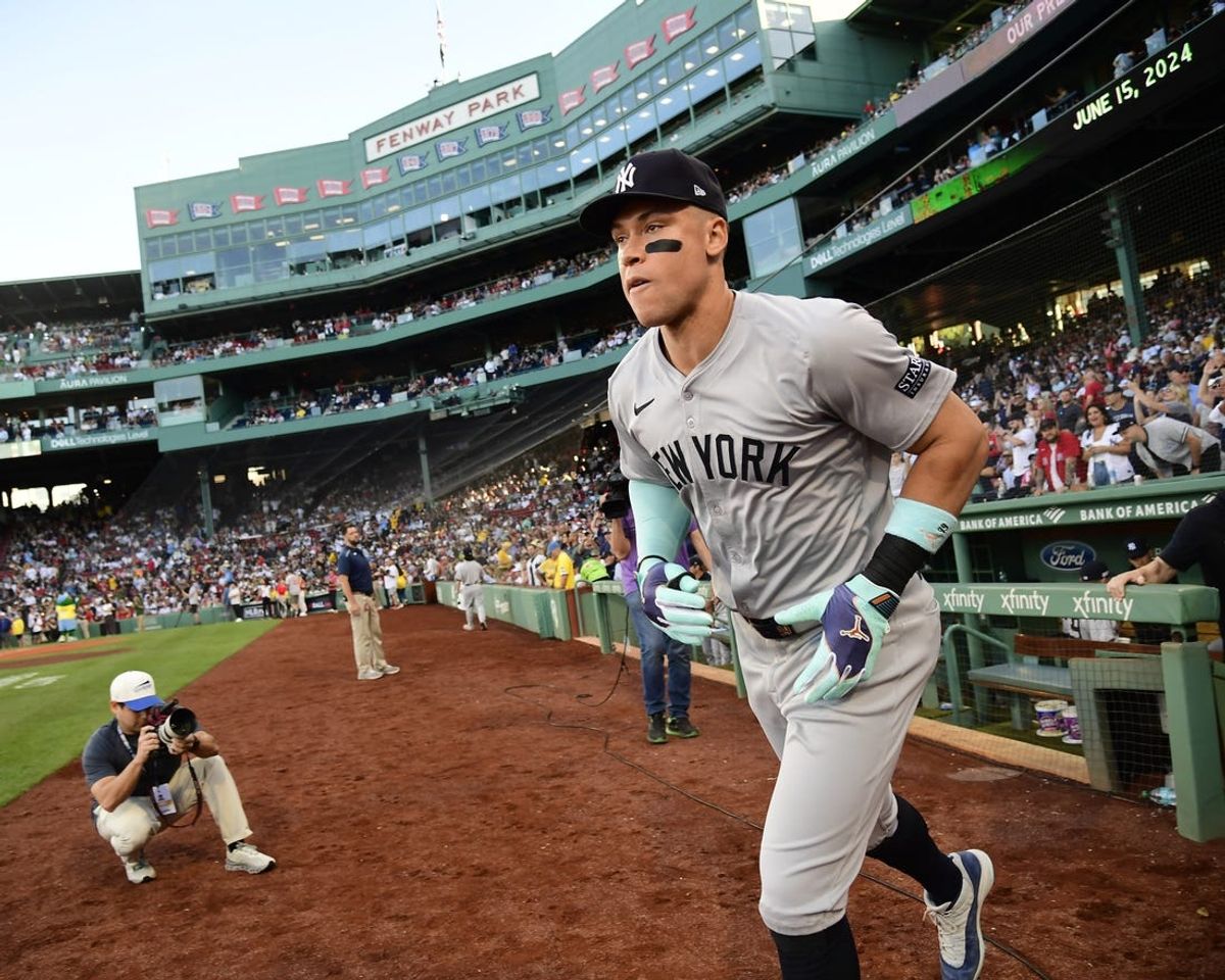 Jun 15, 2024; Boston, Massachusetts, USA;  New York Yankees center fielder Aaron Judge (99) takes the field prior to a game against the Boston Red Sox at Fenway Park. Mandatory Credit: Bob DeChiara-USA TODAY Sports