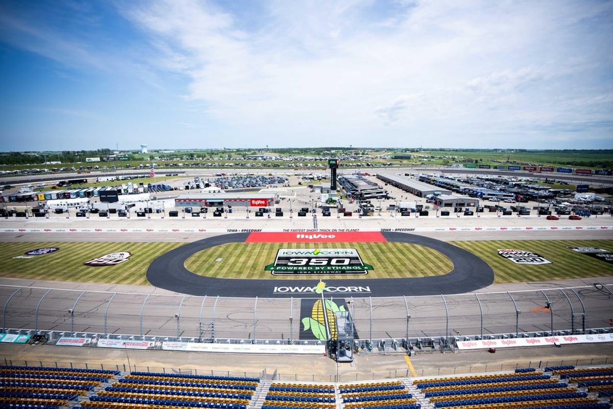 A view of the track from the press box rooftop ahead of the Iowa Corn 350 Cup Series race on Sunday, June 16, 2024, at the Iowa Speedway in Newton.
