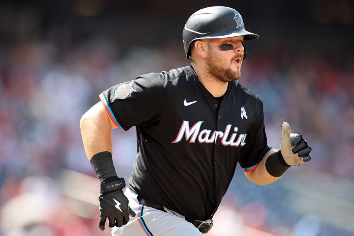 Jun 16, 2024; Washington, District of Columbia, USA; Miami Marlins third base Jake Burger (36) during the eighth inning in a game against the Washington Nationals at Nationals Park. Mandatory Credit: Daniel Kucin Jr.-USA TODAY Sports