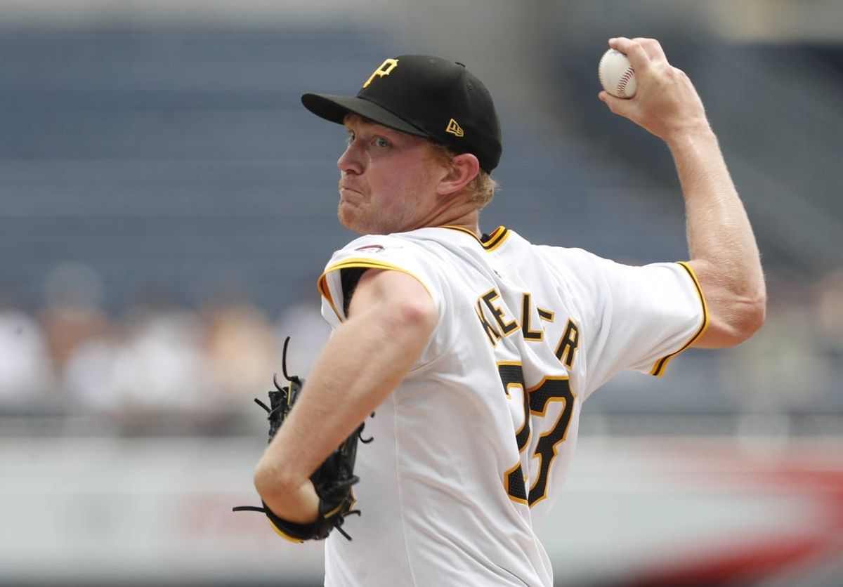 Jun 19, 2024; Pittsburgh, Pennsylvania, USA;  Pittsburgh Pirates starting pitcher Mitch Keller (23) delivers a pitch against the Cincinnati Reds during the first inning at PNC Park. Mandatory Credit: Charles LeClaire-USA TODAY Sports