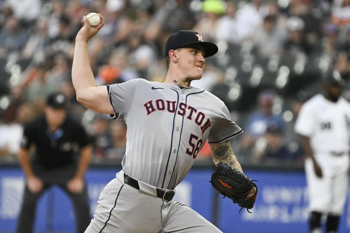 Jun 19, 2024; Chicago, Illinois, USA;  Houston Astros pitcher Hunter Brown (58) delivers against the Chicago White Sox during the first inning at Guaranteed Rate Field. Mandatory Credit: Matt Marton-USA TODAY Sports