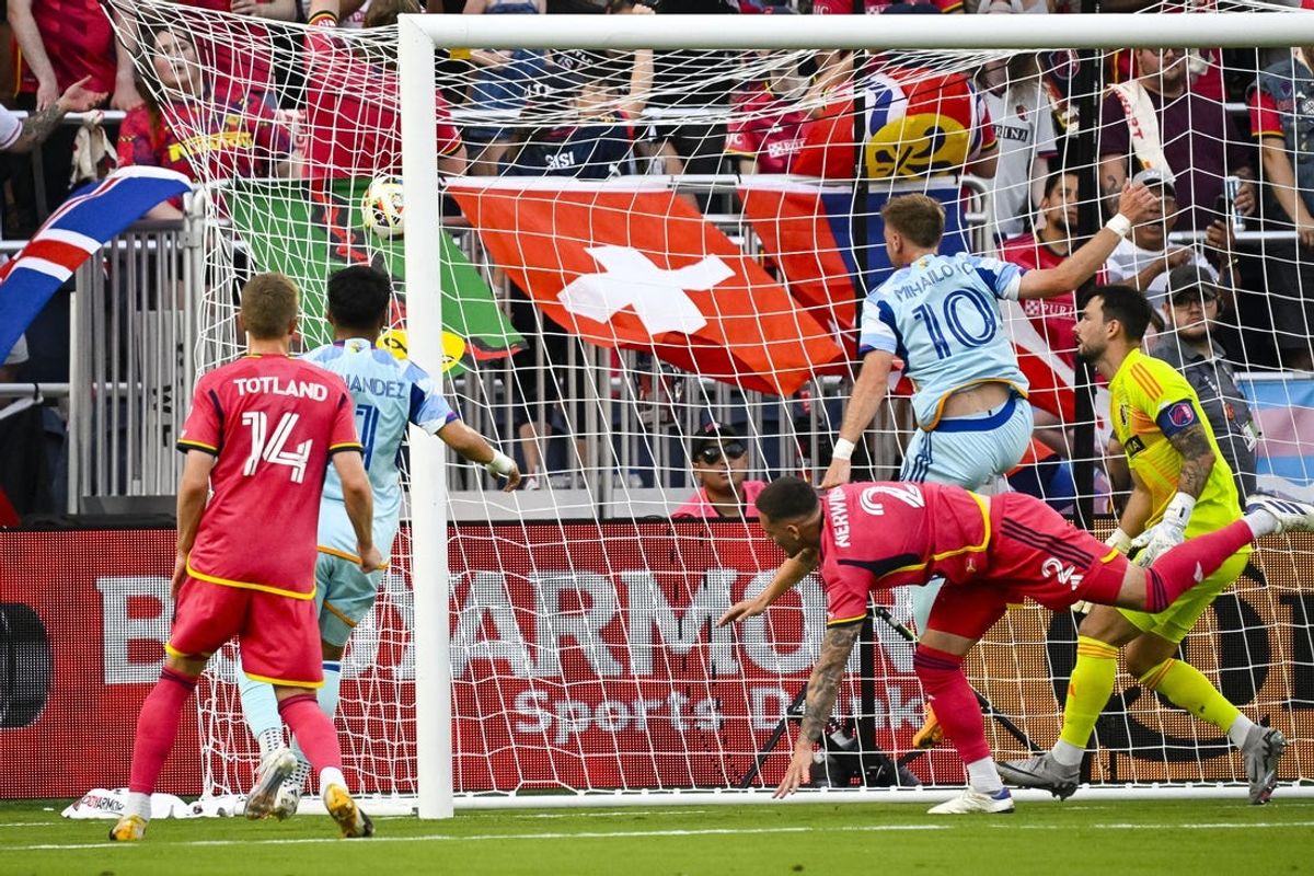 Jun 19, 2024; St. Louis, Missouri, USA; Colorado Rapids midfielder Djordje Mihailovic (10) scores a goal against St. Louis CITY SC at CITYPARK. Mandatory Credit: Scott Rovak-USA TODAY Sports