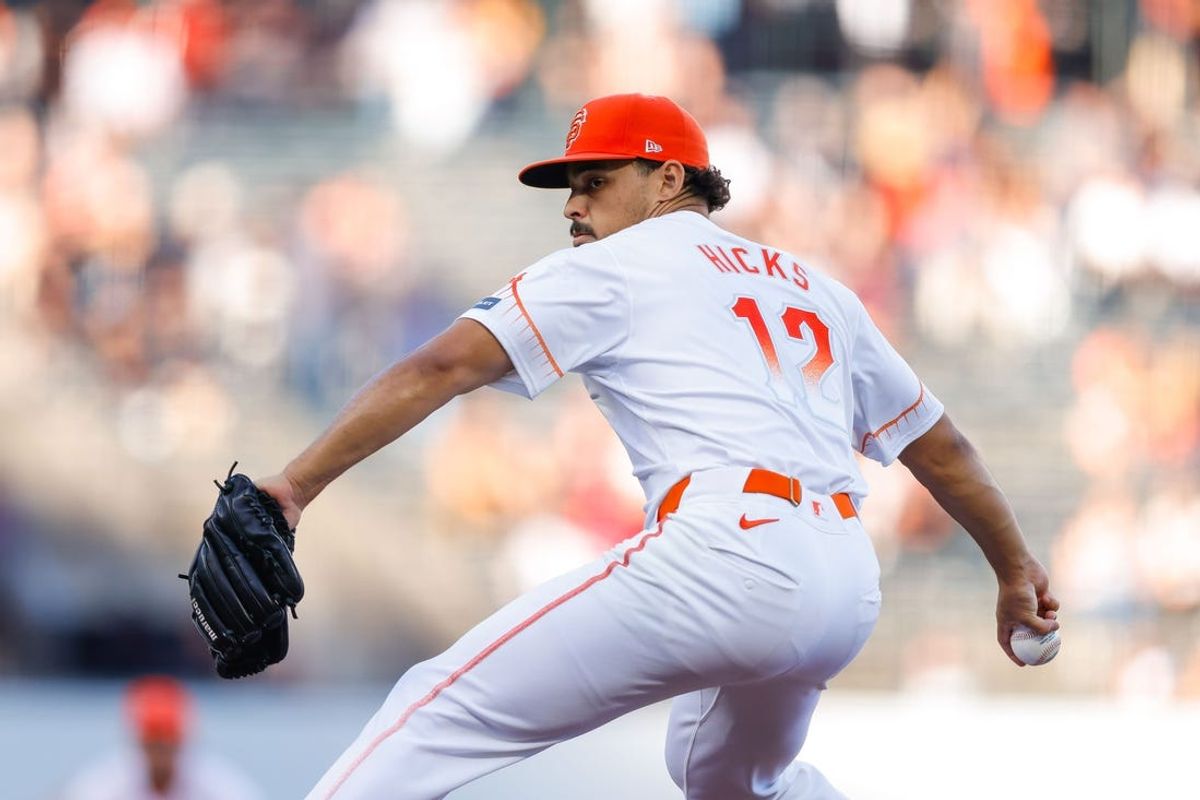 Jun 11, 2024; San Francisco, California, USA; San Francisco Giants pitcher Jordan Hicks (12) during the game against the Houston Astros at Oracle Park. Mandatory Credit: Sergio Estrada-USA TODAY Sports