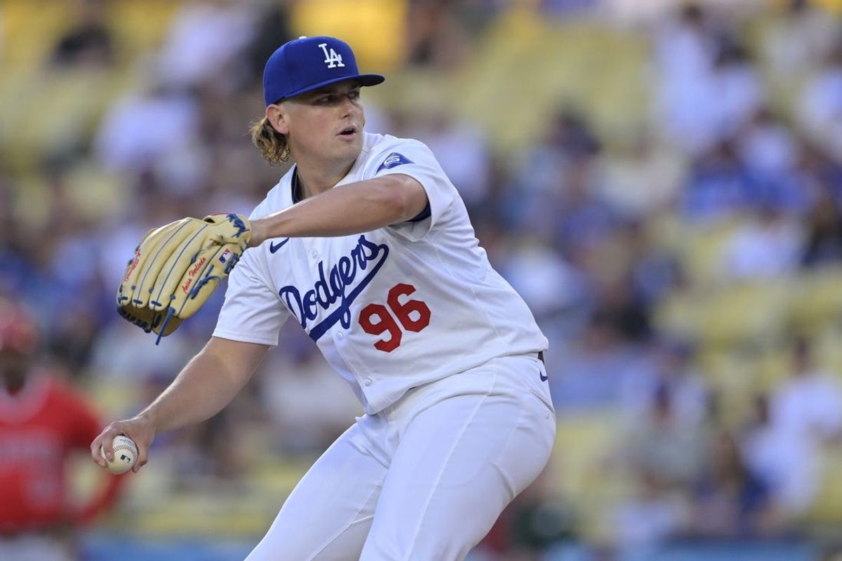Jun 21, 2024; Los Angeles, California, USA;  Los Angeles Dodgers starting pitcher Landon Knack (40) delivers to the plate in the first inning against the Los Angeles Angels at Dodger Stadium. Mandatory Credit: Jayne Kamin-Oncea-USA TODAY Sports