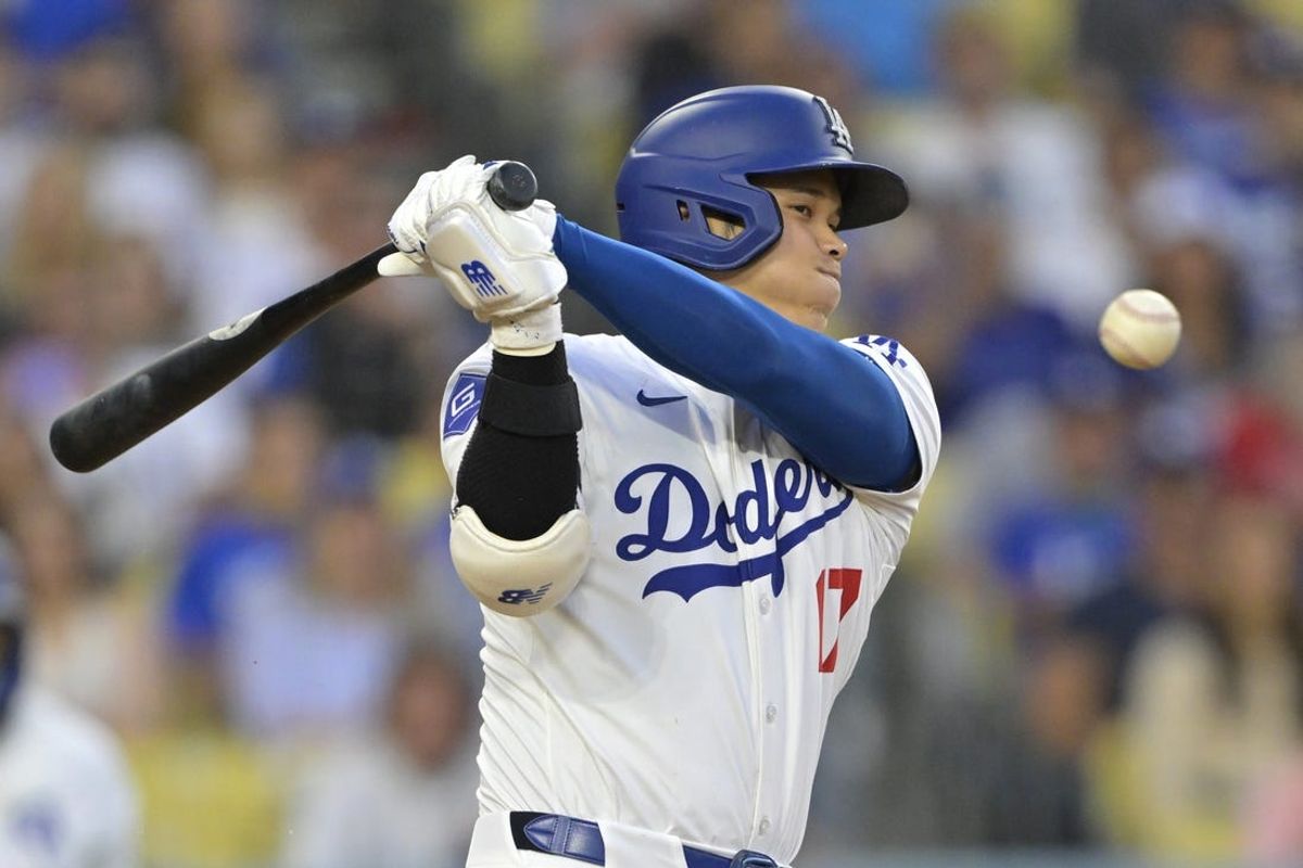 Jun 21, 2024; Los Angeles, California, USA;  Los Angeles Dodgers designated hitter Shohei Ohtani (17) at bat in the third inning against the Los Angeles Angels at Dodger Stadium. Mandatory Credit: Jayne Kamin-Oncea-USA TODAY Sports