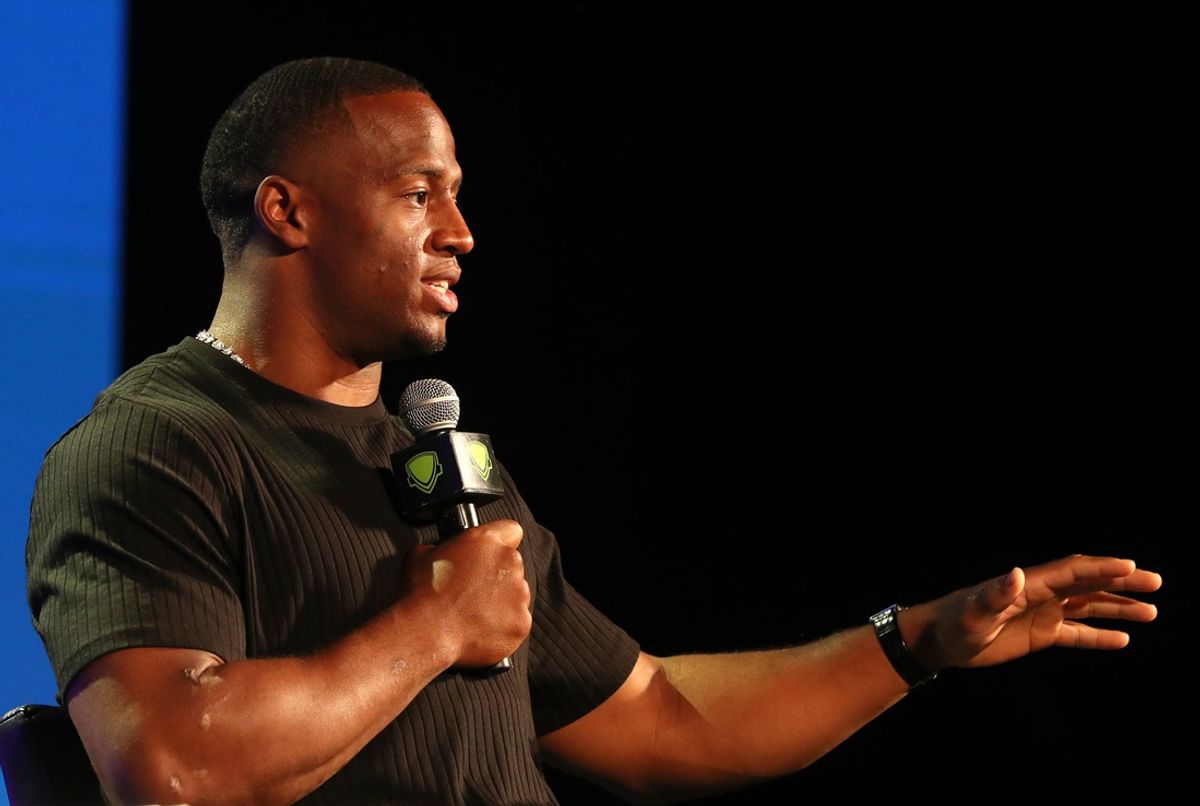 Cleveland Brown Running back Nick Chubb talks to the athletes attending The 2024 Greater Akron-Canton High School Sports Awards, Friday, June 21, 2024, at the Akron Civic Theatre.