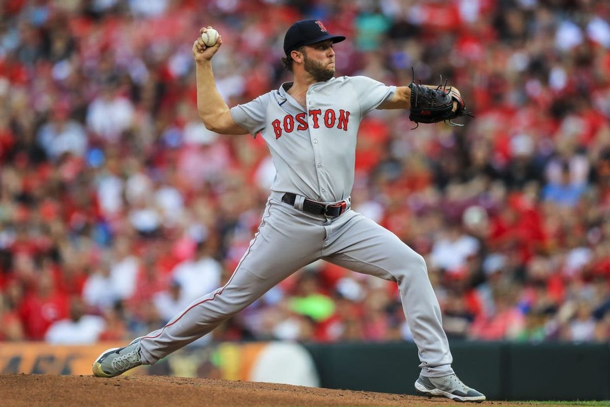 Jun 21, 2024; Cincinnati, Ohio, USA; Boston Red Sox starting pitcher Kutter Crawford (50) pitches against the Cincinnati Reds in the first inning at Great American Ball Park. Mandatory Credit: Katie Stratman-USA TODAY Sports
