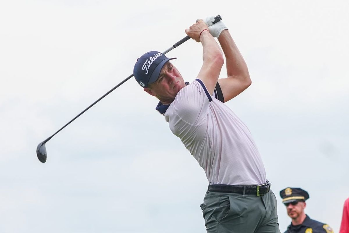 (File photo) Justin Thomas tees off on the third hole during the third round of the Travelers Championship golf tournament at TPC River Highlands. Mandatory Credit: Gregory Fisher-USA TODAY Sports