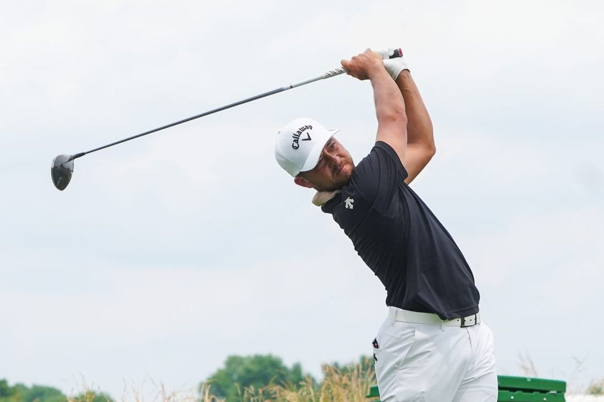 Jun 22, 2024; Cromwell, Connecticut, USA; Xander Schauffele tees off on the third hole during the third round of the Travelers Championship golf tournament at TPC River Highlands. Mandatory Credit: Gregory Fisher-USA TODAY Sports