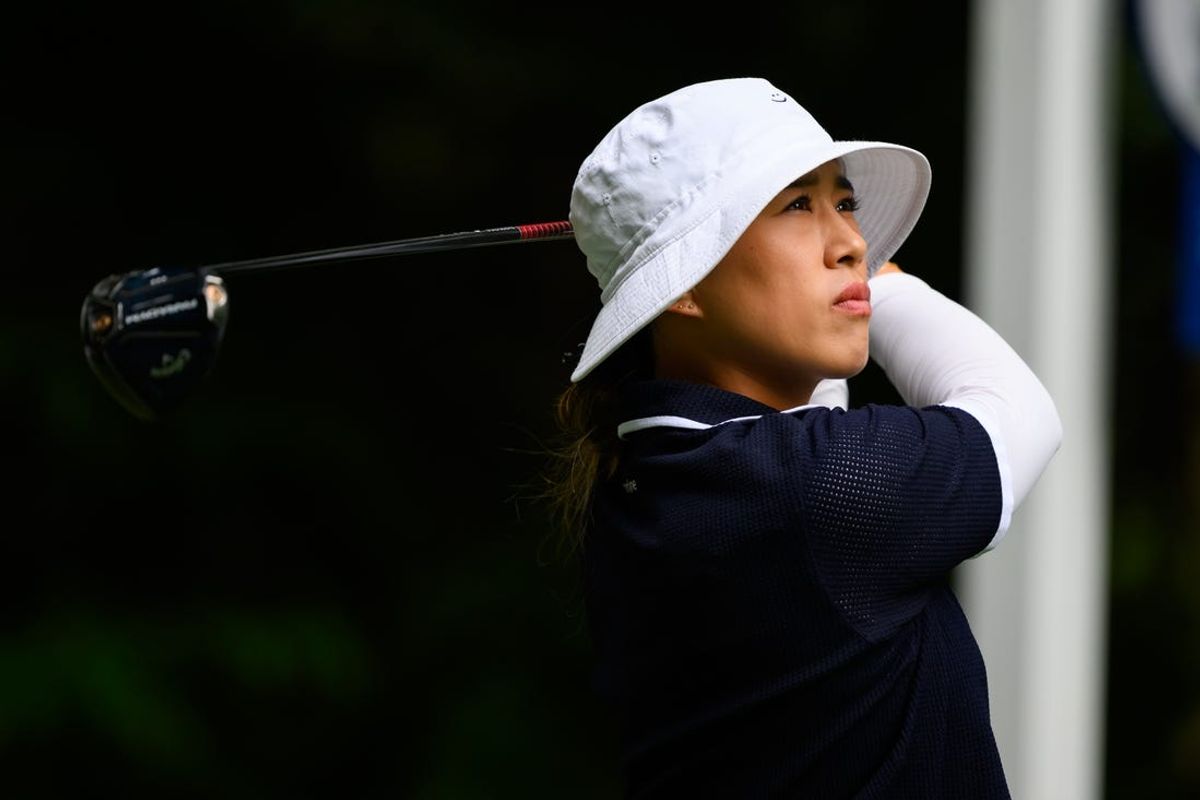 Jun 22, 2024; Sammamish, Washington, USA; Amy Yang tees off on hole sixteen during the third round of the KPMG Women's PGA Championship golf tournament. Mandatory Credit: Steven Bisig-USA TODAY Sports