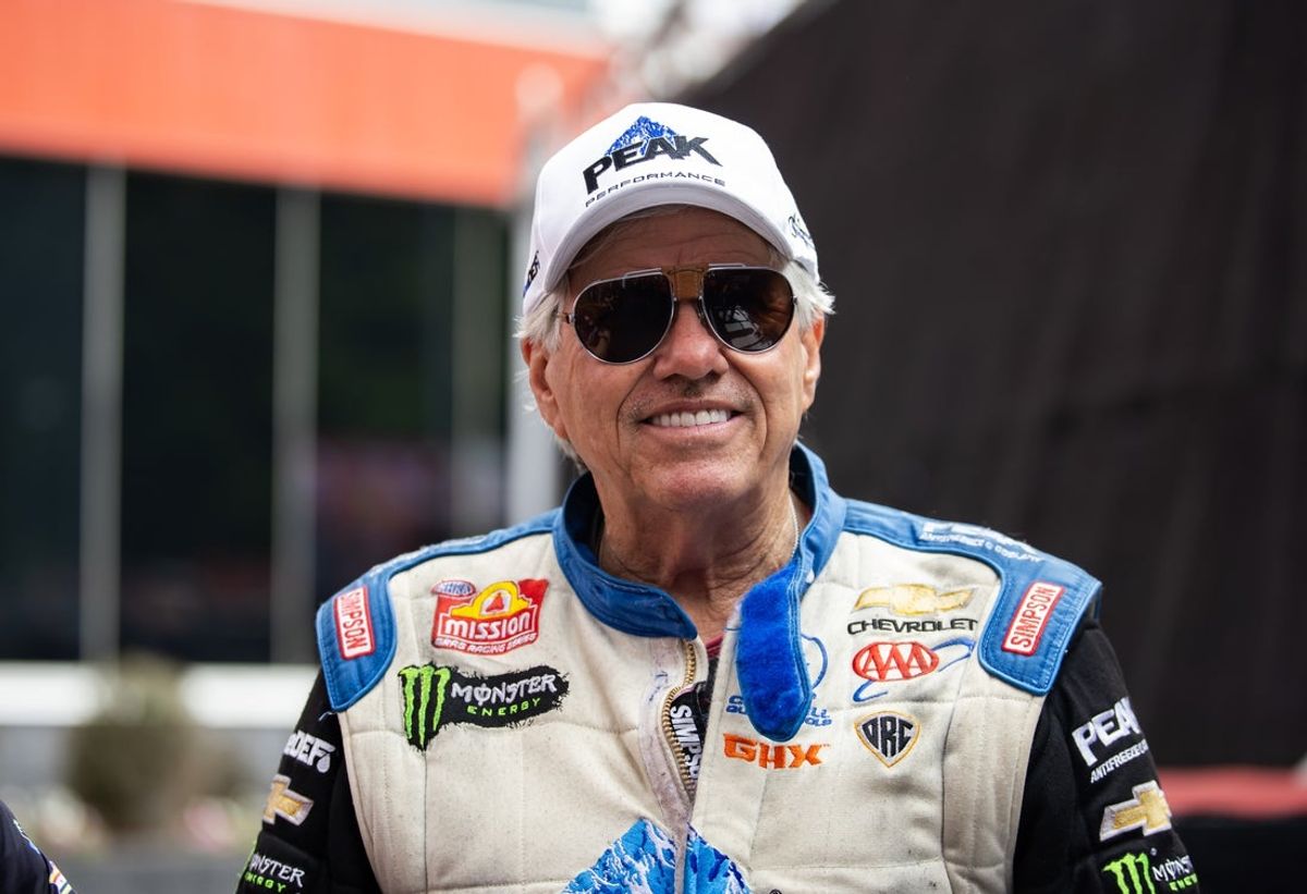Jun 9, 2024; Bristol, TN, USA; NHRA funny car driver John Force during the Thunder Valley Nationals at Bristol Dragway. Mandatory Credit: Mark J. Rebilas-Imagn Images
