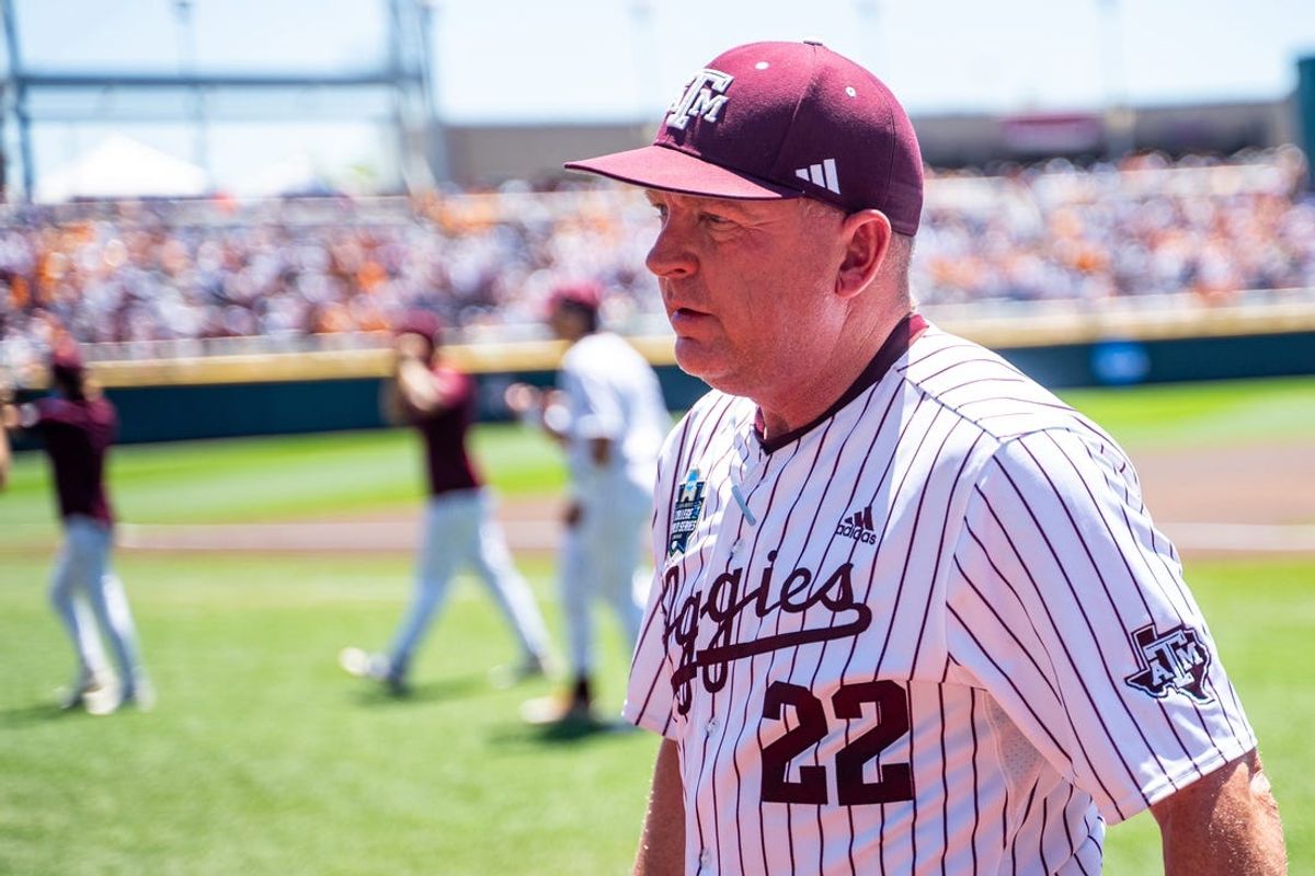 Jun 23, 2024; Omaha, NE, USA; Texas A&M Aggies head coach Jim Schlossnagle before game 2 of the College Baseball World Series against the Tennessee Volunteers at Charles Schwab Field Omaha. Mandatory Credit: Dylan Widger-USA TODAY Sports