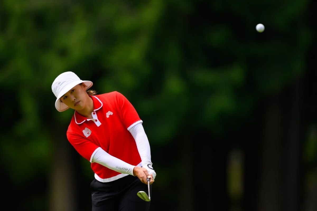 Jun 23, 2024; Sammamish, Washington, USA; Amy Yang chips a shot on hole three during the final round of the KPMG Women's PGA Championship golf tournament. Mandatory Credit: Steven Bisig-USA TODAY Sports