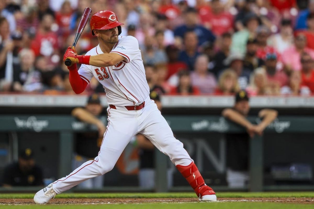 Jun 24, 2024; Cincinnati, Ohio, USA; Cincinnati Reds outfielder Levi Jordan (53) at bat in the third inning against the Pittsburgh Pirates at Great American Ball Park. Mandatory Credit: Katie Stratman-USA TODAY Sports