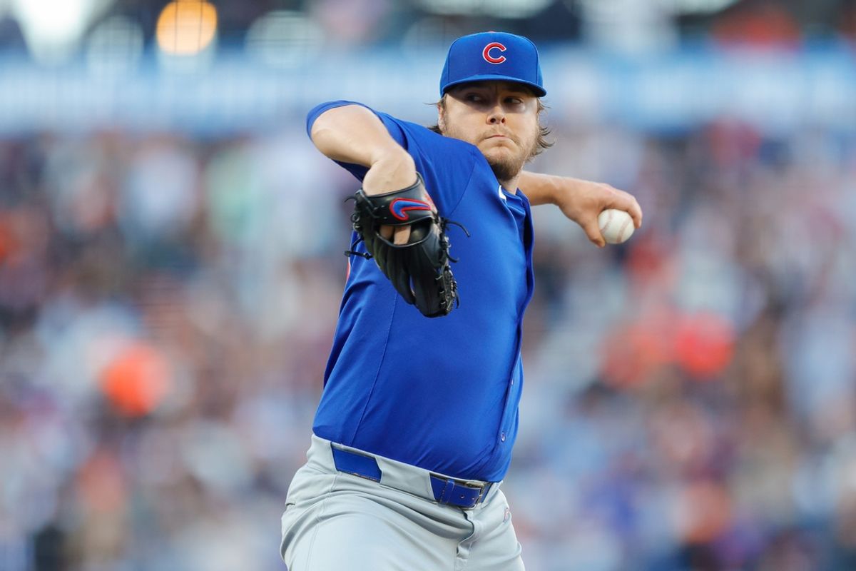 Jun 24, 2024; San Francisco, California, USA; Chicago Cubs pitcher Justin Steele (35) throws a pitch during the first inning against the San Francisco Giants at Oracle Park. All Giants players wore the number 24 in honor of Giants former player Willie Mays. Mandatory Credit: Sergio Estrada-USA TODAY Sports