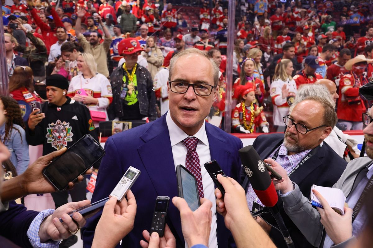 Jun 24, 2024; Sunrise, Florida, USA; Florida Panthers head coach Paul Maurice celebrates winning the Stanley Cup after defeating the Edmonton Oilers in game seven of the 2024 Stanley Cup Final at Amerant Bank Arena. Mandatory Credit: Sam Navarro-Imagn Images
