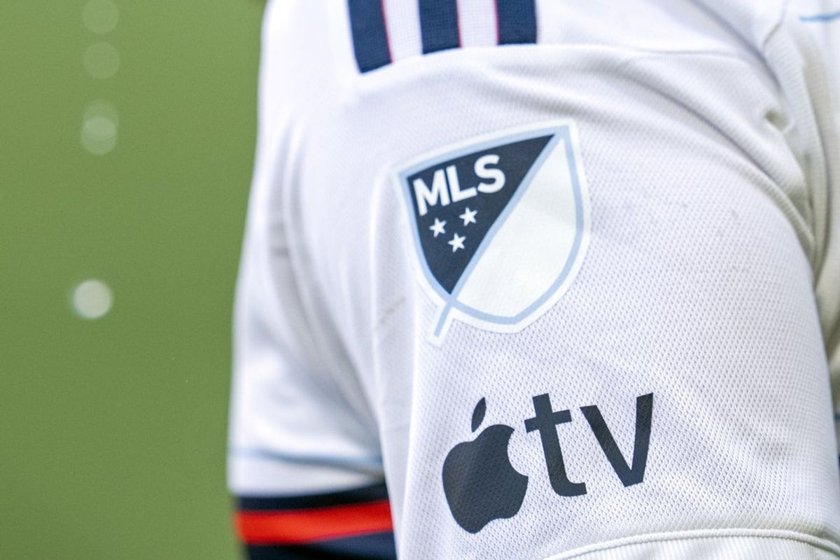 Jun 22, 2024; Portland, Oregon, USA; View of the Apple TV logo and MLS logo on the jersey of Vancouver Whitecaps FC midfielder Sebastian Berhalter (16) before the match against the Portland Timbers at Providence Park. Mandatory Credit: Soobum Im-Imagn Images