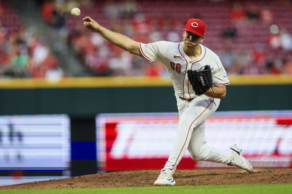 Jun 24, 2024; Cincinnati, Ohio, USA; Cincinnati Reds starting pitcher Carson Spiers (68) pitches against the Pittsburgh Pirates in the sixth inning at Great American Ball Park. Mandatory Credit: Katie Stratman-USA TODAY Sports