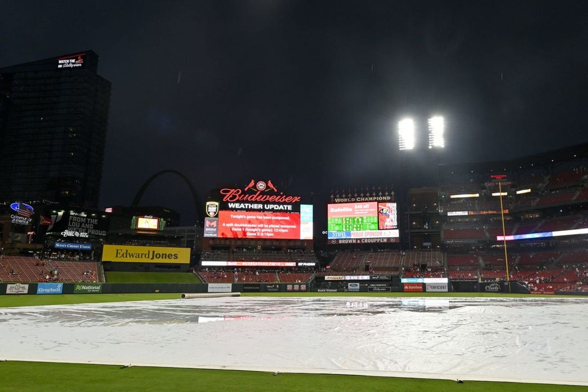 Jun 25, 2024; St. Louis, Missouri, USA;  A general view of Busch Stadium after tonights game between the St. Louis Cardinals and the Atlanta Braves was postponed and will be made up tomorrow as part of a doubleheader. Mandatory Credit: Jeff Curry-USA TODAY Sports