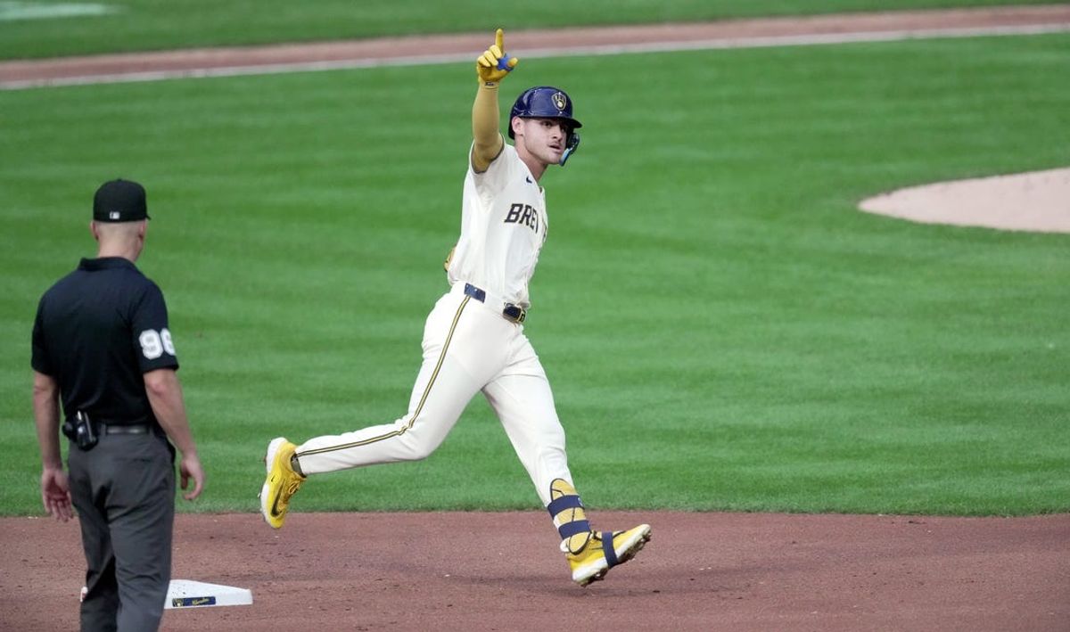 Milwaukee Brewers third baseman Joey Ortiz (3) round second base after his solo home run during the fifth inning of their game against the Texas Rangers Tuesday, June 25, 2024 at American Family Field in Milwaukee, Wisconsin.