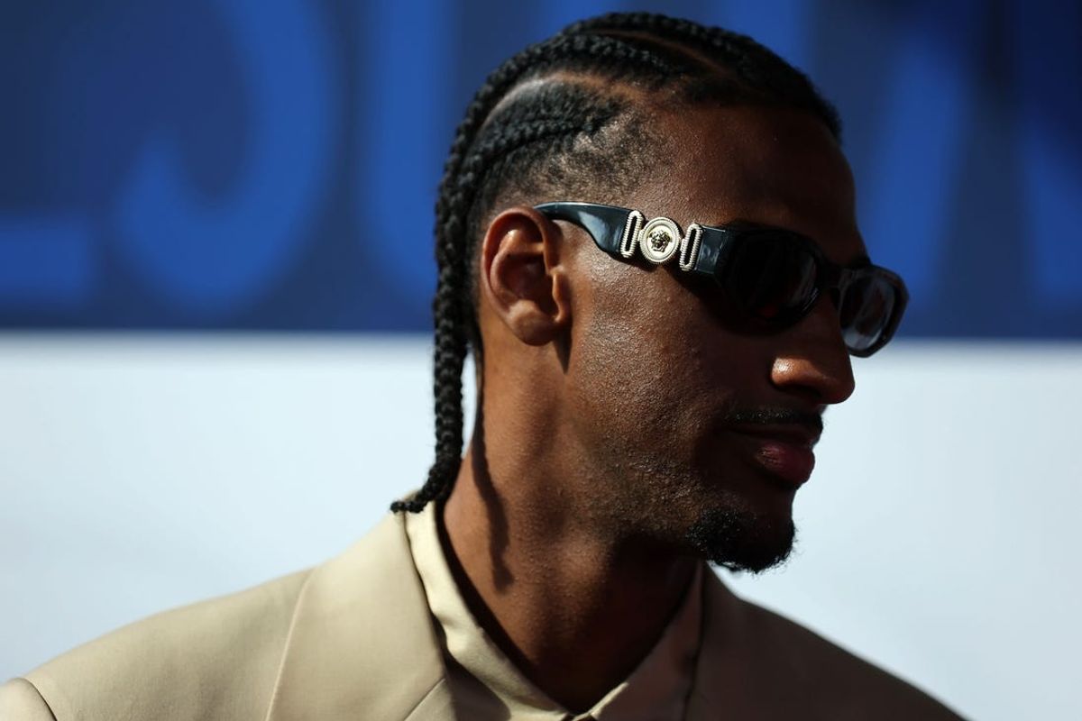 Jun 26, 2024; Brooklyn, NY, USA; Alexandre Sarr arrives before the first round of the 2024 NBA Draft at Barclays Center. Mandatory Credit: Brad Penner-USA TODAY Sports