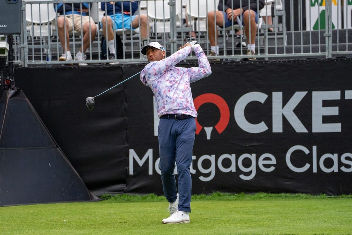PGA golfer Willie Mack III tees off during round two of the Rocket Mortgage Classic at the Detroit Golf Club in Detroit on Friday, June 28, 2024.