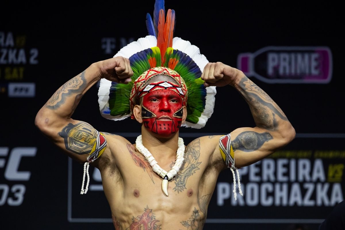 Jun 28, 2024; Las Vegas, Nevada, USA; Alex Pereira during weigh ins for UFC 303 at T-Mobile Arena. Mandatory Credit: Mark J. Rebilas-Imagn Images