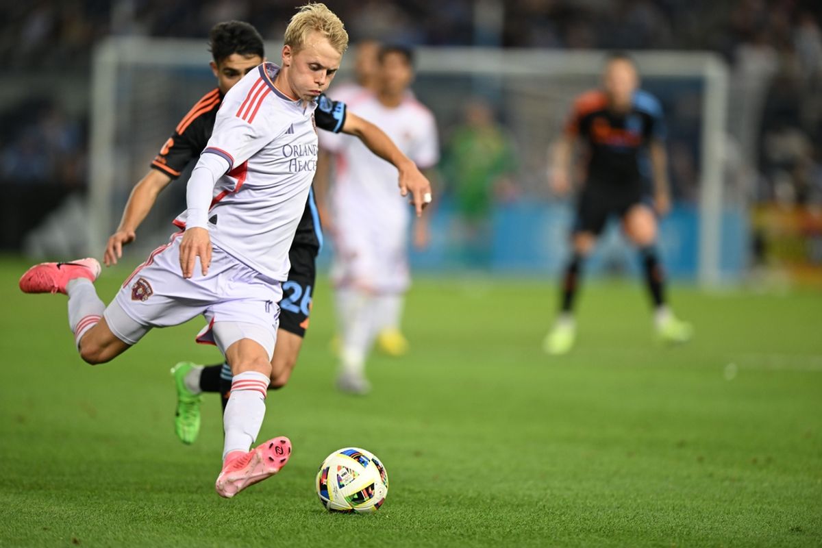 Jun 28, 2024; New York, New York, USA; Orlando City midfielder Dagur Dan Thorhallsson (17) plays the ball in the second half against the New York City at Yankee Stadium. Mandatory Credit: Mark Smith-USA TODAY Sports