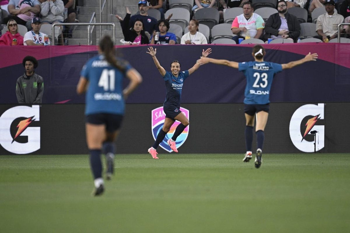 Jun 28, 2024; San Diego, California, USA; Chicago Red Stars forward Mallory Swanson (9) celebrates a goal in the first half against San Diego Wave FC at Snapdragon Stadium. Mandatory Credit: Orlando Ramirez-USA TODAY Sports