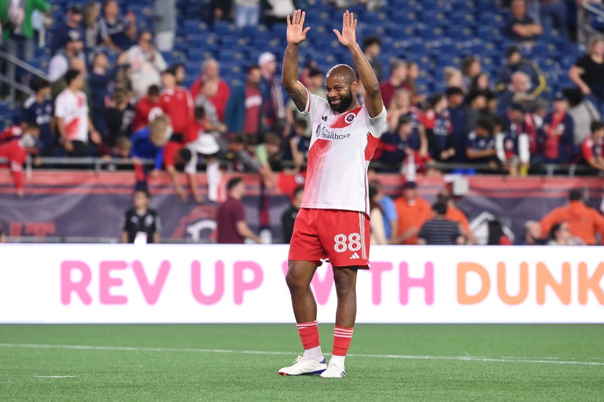 Jun 29, 2024; Foxborough, Massachusetts, USA; New England Revolution defender Andrew Farrell (88) waves to fans after a match against the Columbus Crew at Gillette Stadium. Mandatory Credit: Eric Canha-Imagn Images