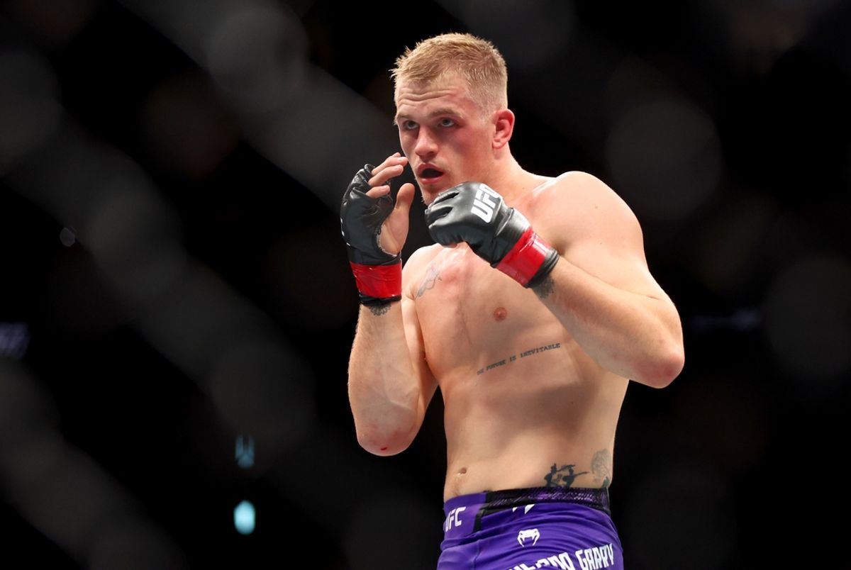 Jun 29, 2024; Las Vegas, Nevada, USA; Ian Machado Garry (red gloves) fights Michael Page (not pictured) during UFC 303 at T-Mobile Arena. Mandatory Credit: Mark J. Rebilas-Imagn Images