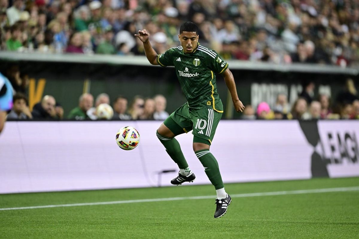 Jun 29, 2024; Portland, Oregon, USA; Portland Timbers midfielder Evander (10) plays the ball in the first half against the Minnesota United at Providence Park. Mandatory Credit: Troy Wayrynen-USA TODAY Sports