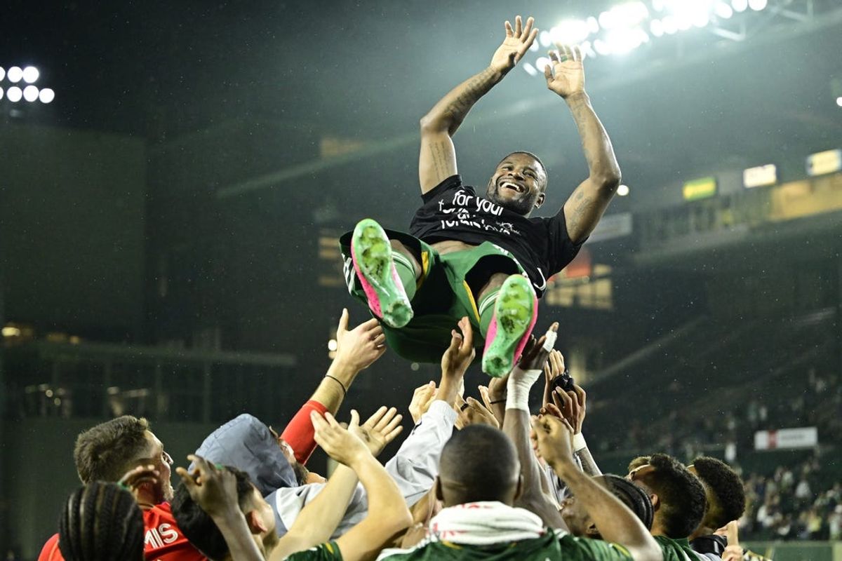 Jun 29, 2024; Portland, Oregon, USA; Portland Timbers forward Dairon Asprilla (27) celebrates his last game with the Portland Timbers after the match against the Minnesota United at Providence Park. Mandatory Credit: Troy Wayrynen-USA TODAY Sports