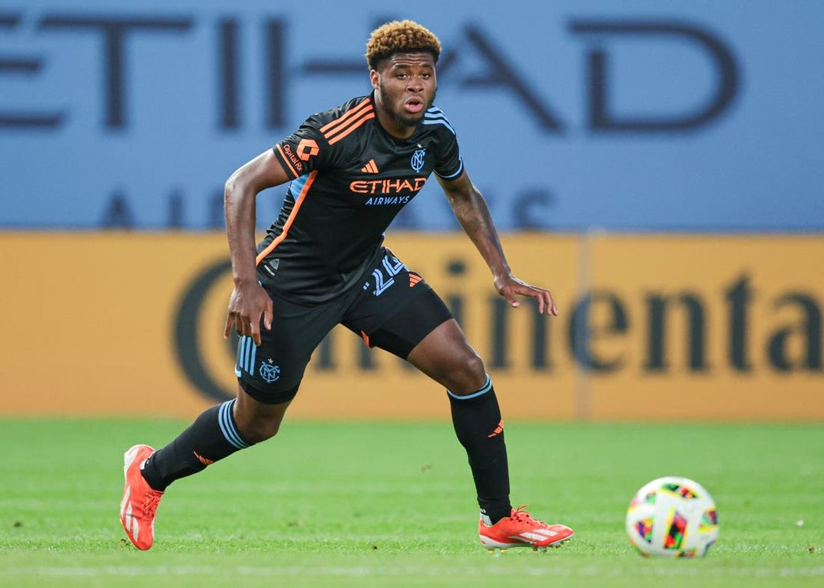Jun 28, 2024; Bronx, New York, USA;  New York City FC defender Tayvon Gray (24) in action during the first half against Orlando City at Yankee Stadium. Mandatory Credit: Vincent Carchietta-USA TODAY Sports