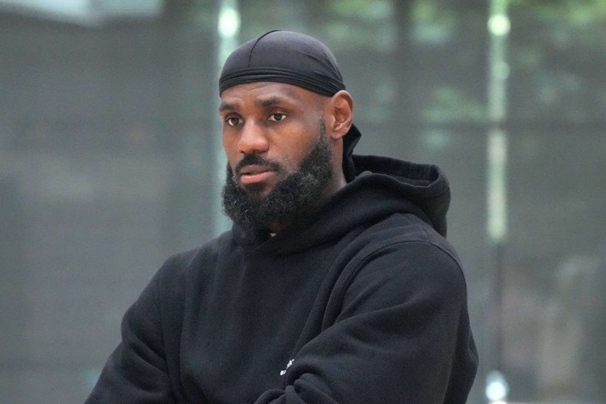 Jul 2, 2024; El Segundo, CA, USA; Los Angeles Lakers forward LeBron James watches at a press conference at the UCLA Health Training Center. Mandatory Credit: Kirby Lee-USA TODAY Sports