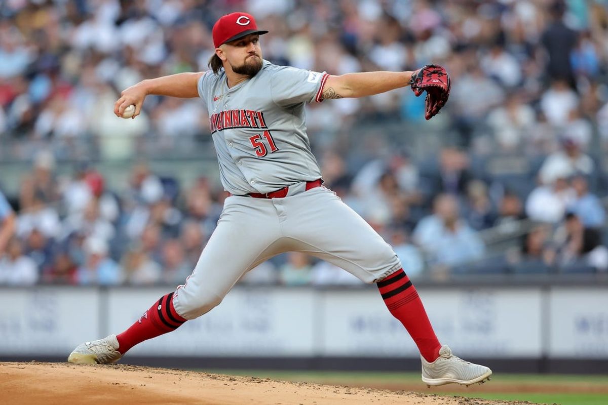 Jul 2, 2024; Bronx, New York, USA; Cincinnati Reds starting pitcher Graham Ashcraft (51) pitches against the New York Yankees during the second inning at Yankee Stadium. Mandatory Credit: Brad Penner-USA TODAY Sports