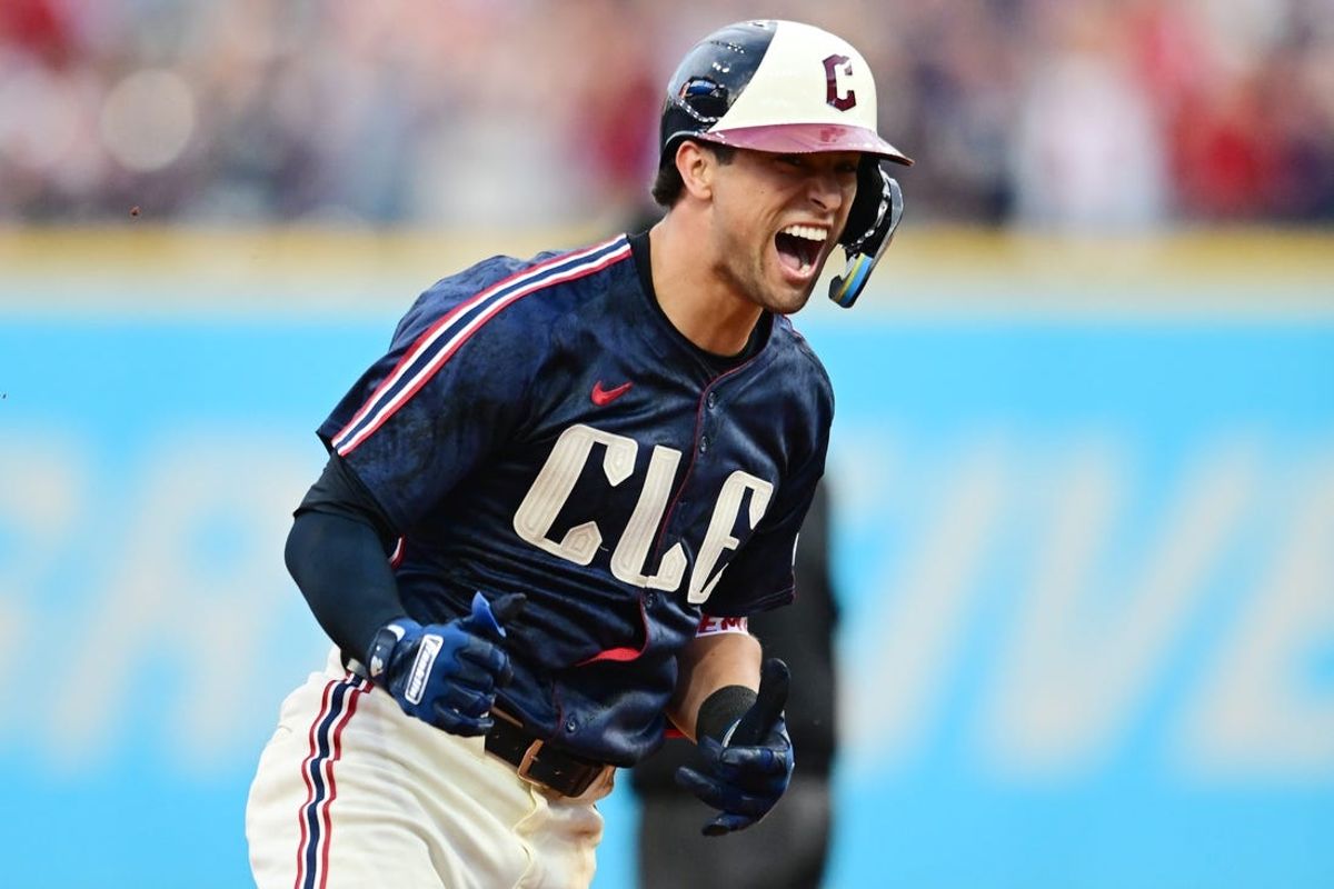 Jul 2, 2024; Cleveland, Ohio, USA; Cleveland Guardians center fielder Tyler Freeman (2) rounds the bases after hitting a home run during the sixth inning against the Chicago White Sox at Progressive Field. Mandatory Credit: Ken Blaze-USA TODAY Sports