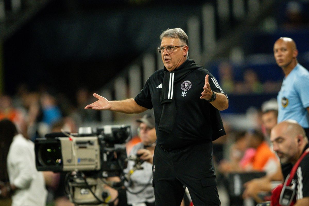 Jun 29, 2024; Nashville, Tennessee, USA;  Inter Miami FC head coach 'Tata' Martino against the Nashville SC during the second half at Geodis Park. Mandatory Credit: Steve Roberts-Imagn Images