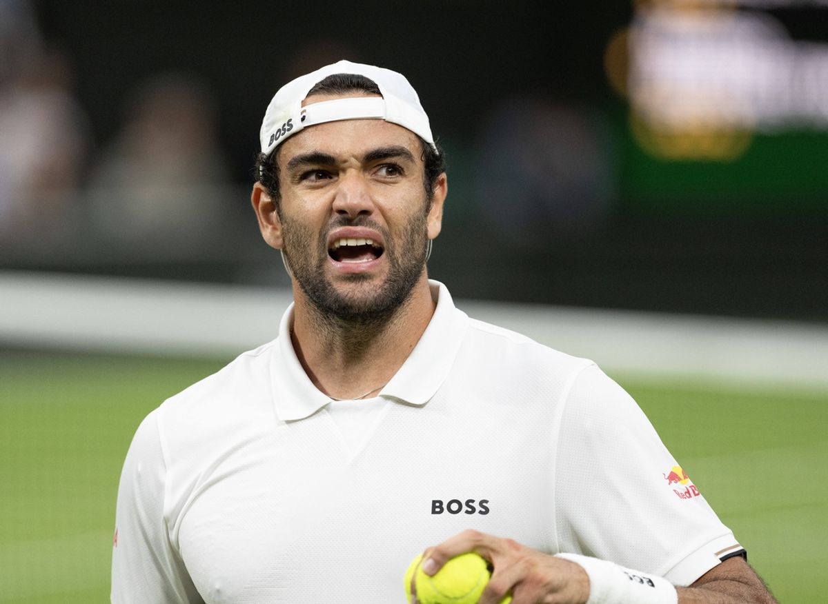 Jul 3, 2024; London, United Kingdom; Matteo Berrettini of Italy reacts to a point during his match against Jannik Sinner of Italy (not shown) on day three of The Championships at All England Lawn Tennis and Croquet Club. Mandatory Credit: Susan Mullane-USA TODAY Sports