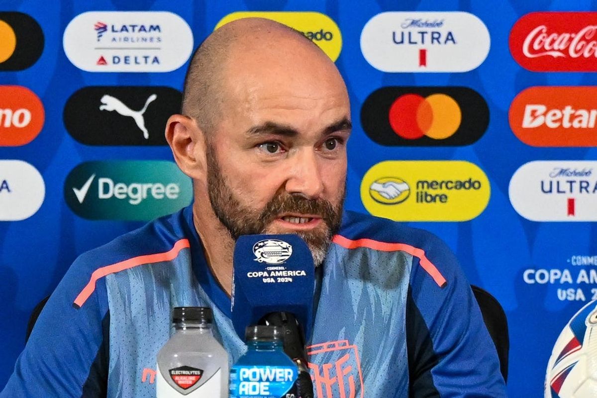 Jul 3, 2024; Houston, TX, USA; Ecuador's head coach Felix Sanchez speaks during a press conference ahead of the match between Argentina and Ecuador at NRG Stadium. Mandatory Credit: Maria Lysaker-USA TODAY Sports